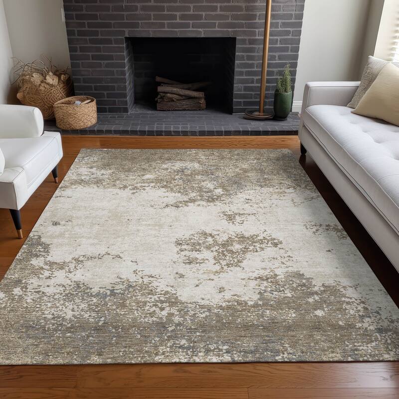Machine Washable Indoor/ Outdoor Abstract Pixels Chantille Rug