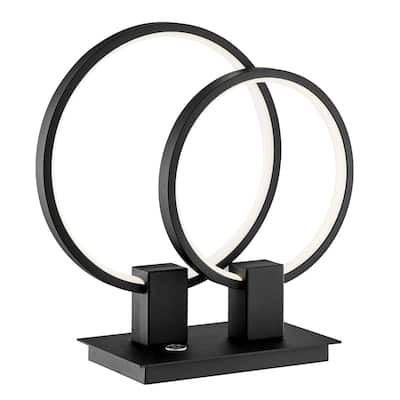 Black Metal Double Circle LED Table Lamp with Touch Switch and Dimmer - 6” x 15” x 15” (D x W x H)