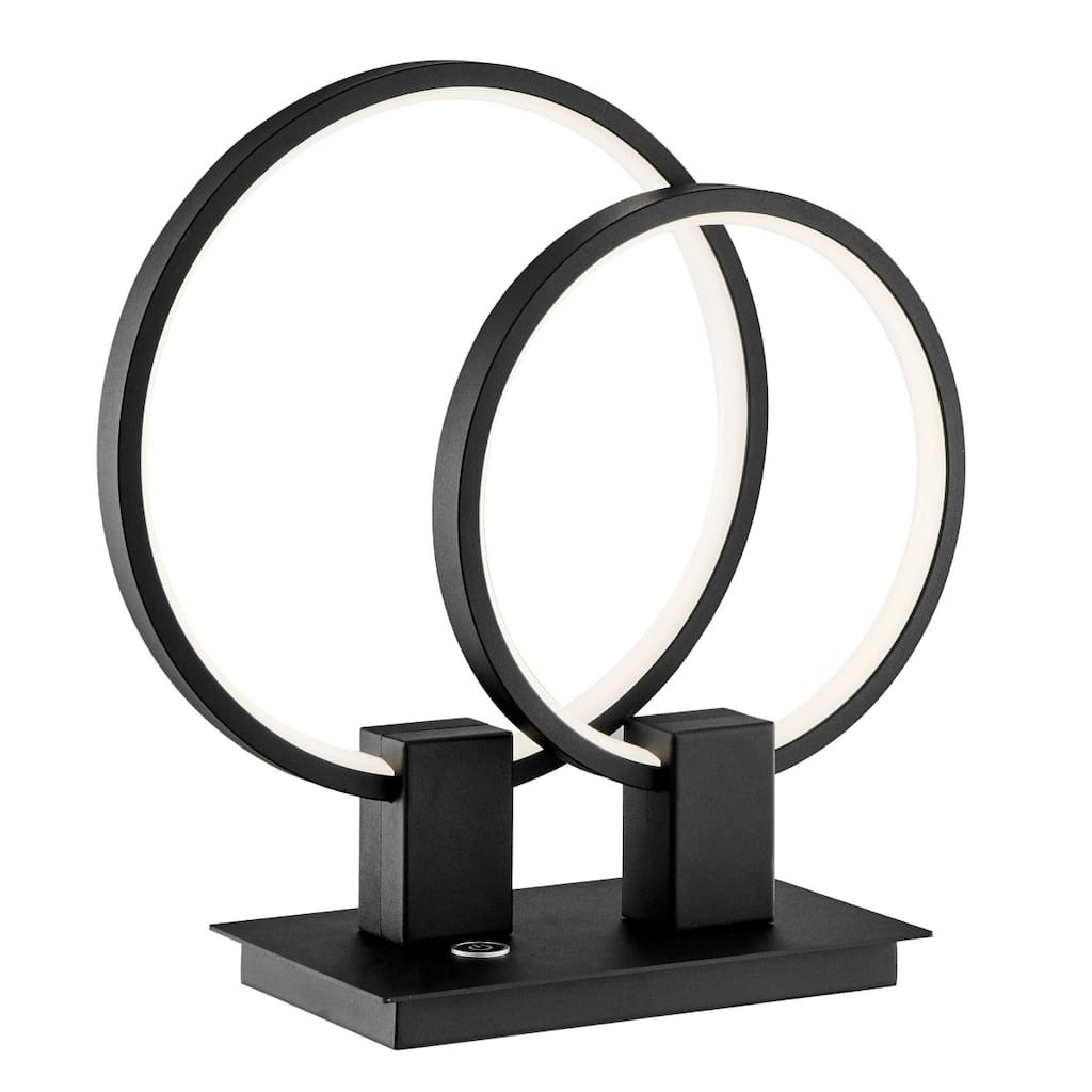 Black Metal Double Circle LED Table Lamp with Touch Switch and Dimmer - 6” x 15” x 15” (D x W x H)