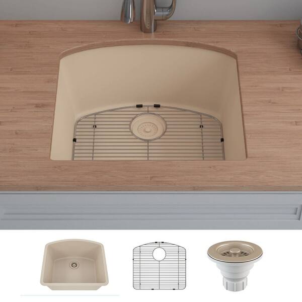 slide 2 of 7, Lexicon Platinum 2321D Quartz Composite Single Bowl Kitchen Sink Galaxy Beige