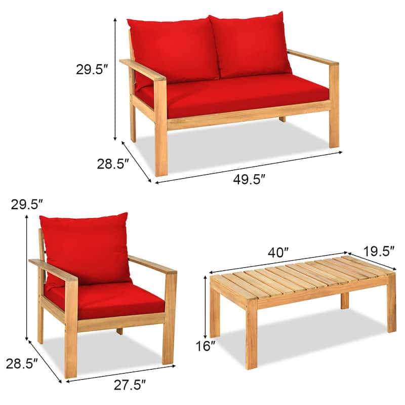 Outdoor 4 Piece Acacia Wood Chat Set Conversation Sofa and Table Set