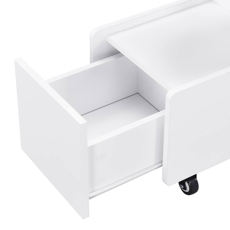 Mobile End Table with lockable wheels, Side Table with Storage Drawer, 11.8inch Narrow Nightstand with Multi-layer Storage