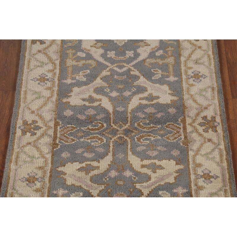 Gray Oushak Oriental Runner Rug Hand-Knotted Wool Carpet - 2'8"x 8'0"