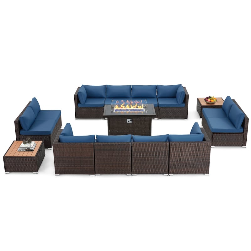 12-Person Patio Conversation Set with Fire Pit Table, All-Weather Wicker Outdoor Furniture