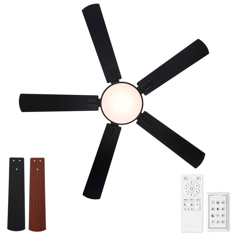 Sofucor 52 Inch Low Profile Flush Mount 5 Blades Ceiling Fan with Dimmable Light and Remote Control - 52 Inches