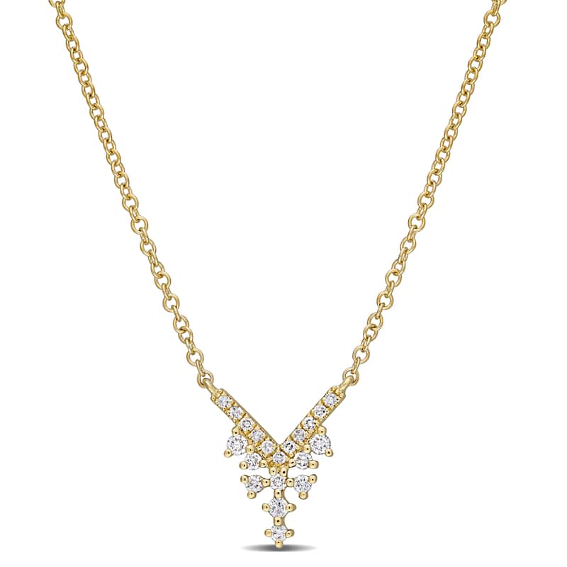 Miadora 14k Yellow Gold 1/10ct TDW Diamond V-Shaped Bar Station Necklace - 18 inch