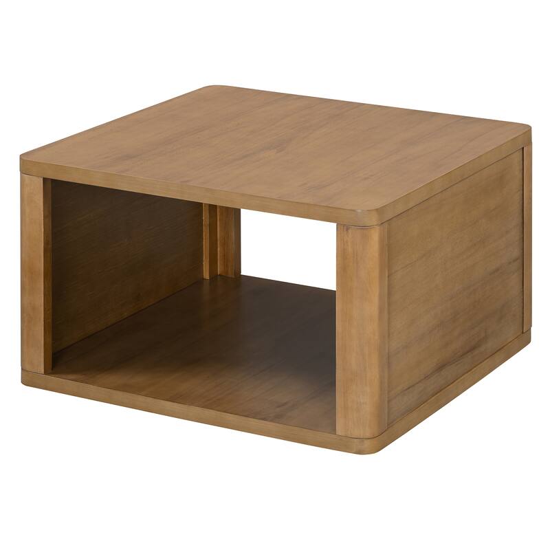 Roomfitters Modern Square Coffee Table with Open Storage Shelf, Wood Finish, 2-Tier Center Table 30.8"
