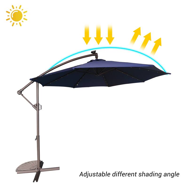 Clihome 10Ft Solar Light Crank Offset Cantilever Patio Umbrella, Without Base