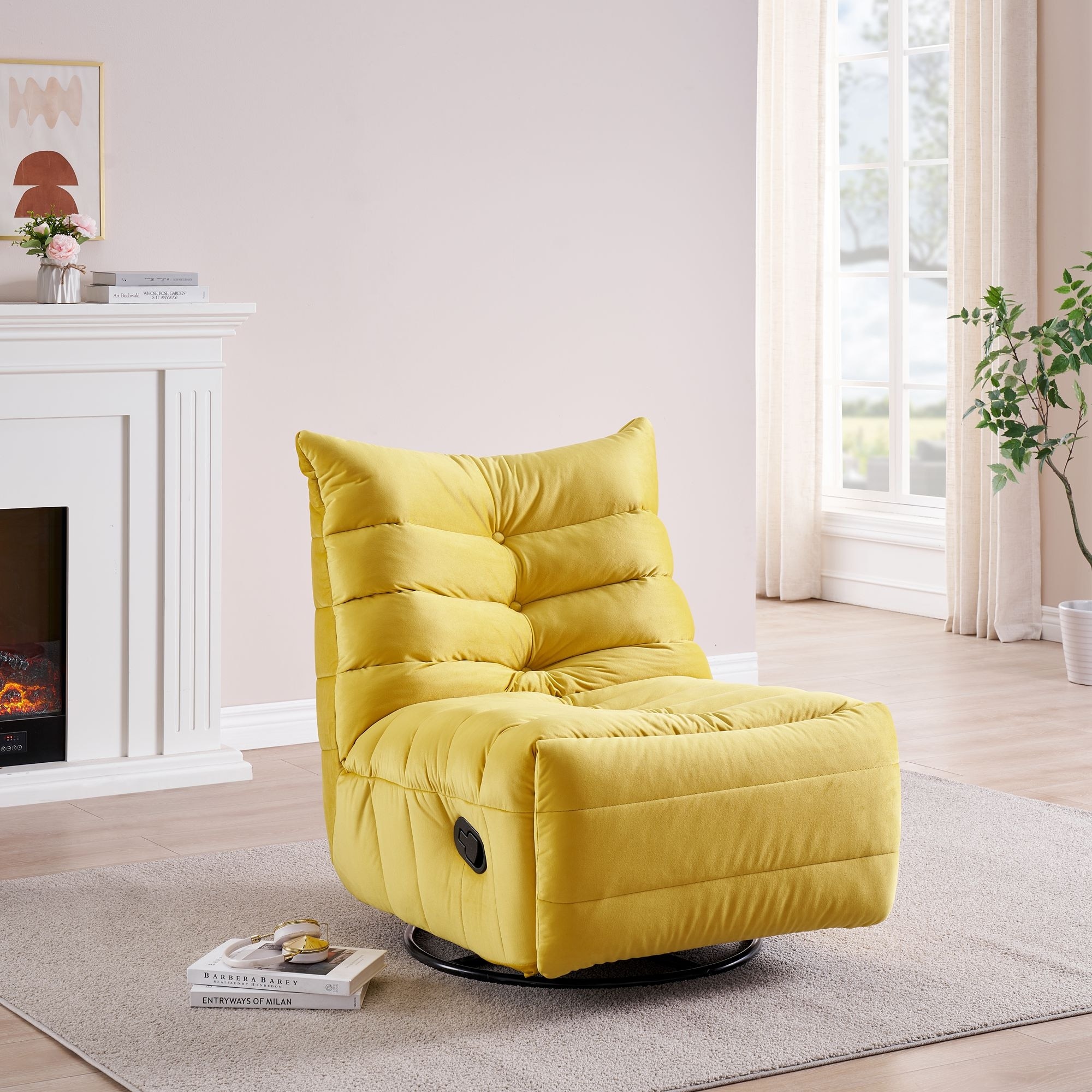 Yellow Modern Rotatable Velvet Lazy Recliner Chair with Side