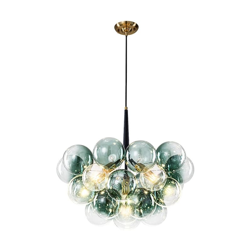 Glam Art Deco Cluster Glass Globe Green Bubble Chandelier