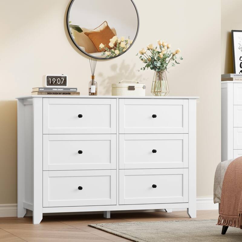 5/6 Drawer Dresser for Bedroom, Dresser with Deep Drawers & Metal Knobs, Modern Wooden Chests of Drawers - 6-drawer - White