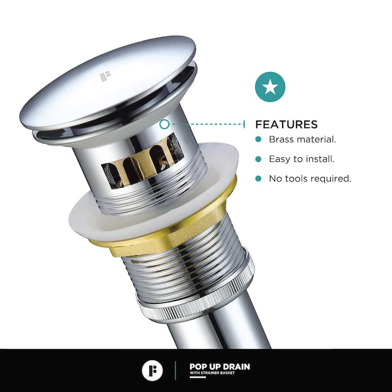 Fine Fixtures Pop Up Drain With Strainer Basket in Satin Nickel