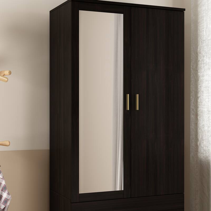 Kerrogee Bedroom Armoires Wardrobe with Mirror Drawers and Doors