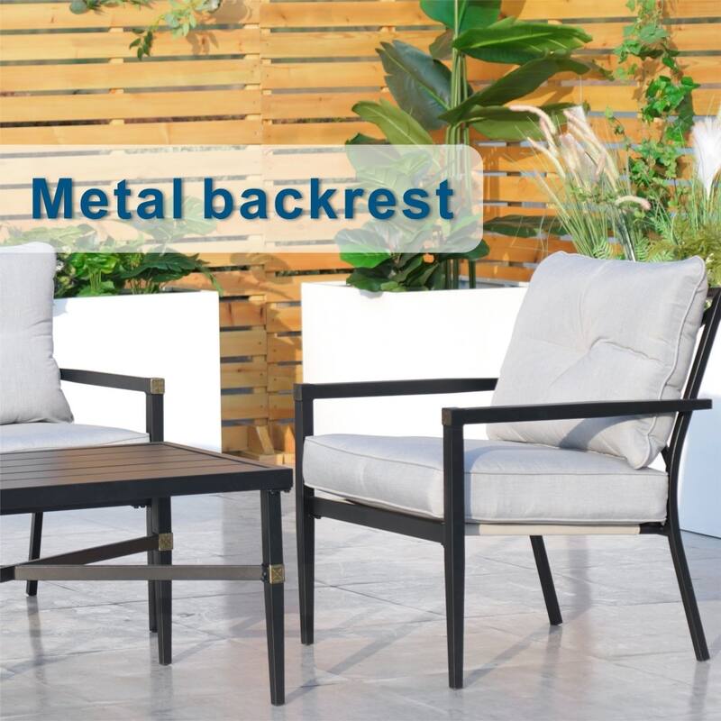 Modern 4-piece Outdoor Accented Sofa Seating Set with Waterproof Loveseat and Iron Coffee Table