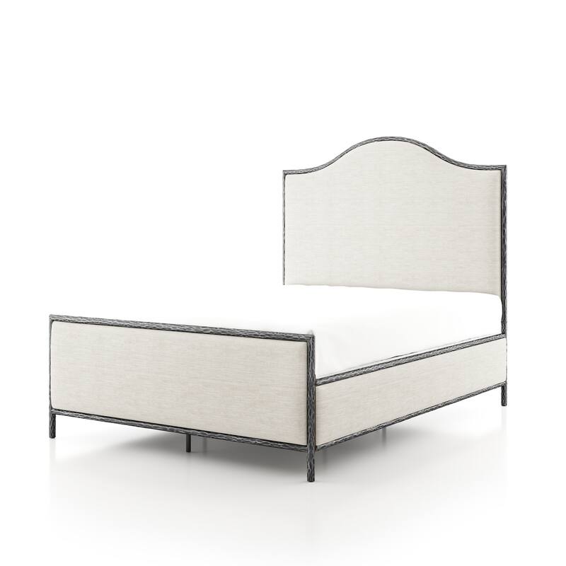 247 Shop At Home Lalia Modern 3-Piece Upholstered Hammered Metal Camelback Bedroom Set with Nightstand and Bench