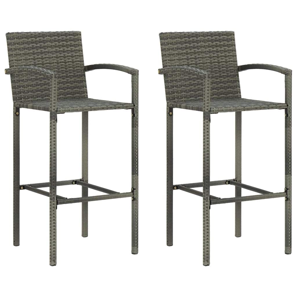 vidaXL Bar Stools 2 pcs Gray Poly Rattan - 20.5" x 22" x 46.5"