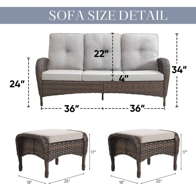 Outdoor Wicker Patio Couch 3 Seats Sofa with Cushion
