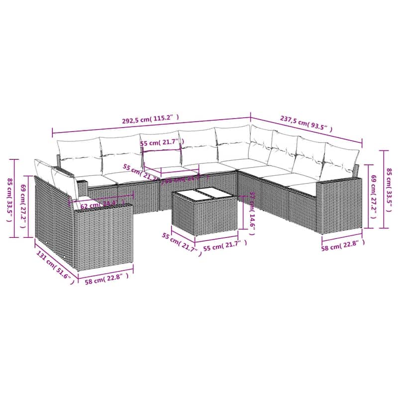 vidaXL Garden Sofa Set Grey - 21.7 x 21.7 x 14.6