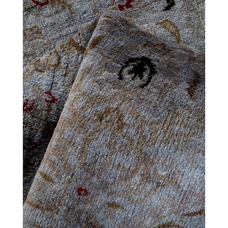 Overton Hand Knotted Wool Vintage Inspired Modern Contemporary Overdyed Gray Runner Rug - 2' 7" x 6' 0"