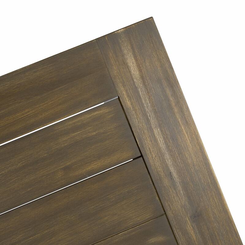 Roomfitters Della Outdoor Acacia Wood Dining Table with Rustic Metal Legs, Slat Design, Modern Grey Finish