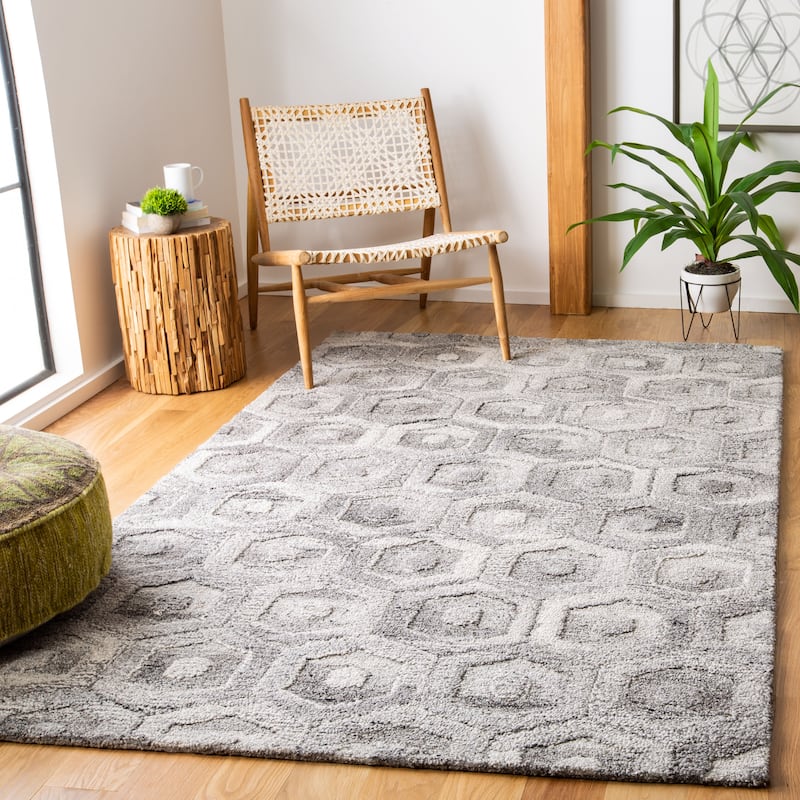 SAFAVIEH Handmade Abstract Bookem Geometric Wool Rug - 4' x 6' - Grey/Beige