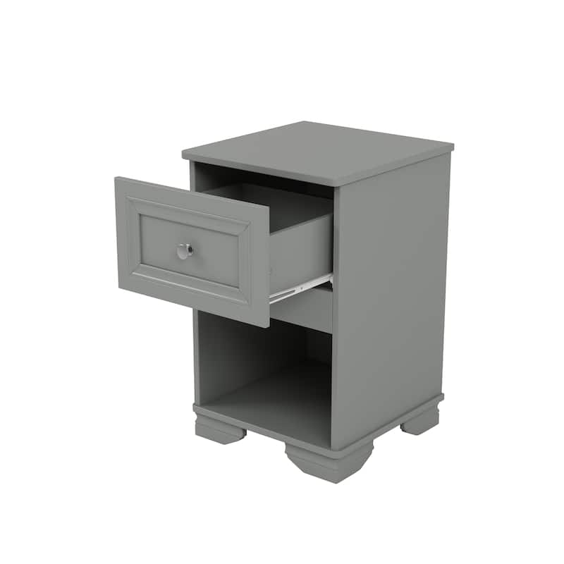 Nightstand With Drawer And Open Shelf, Retro Style Bedside Table With Classic Design And Metal Handle
