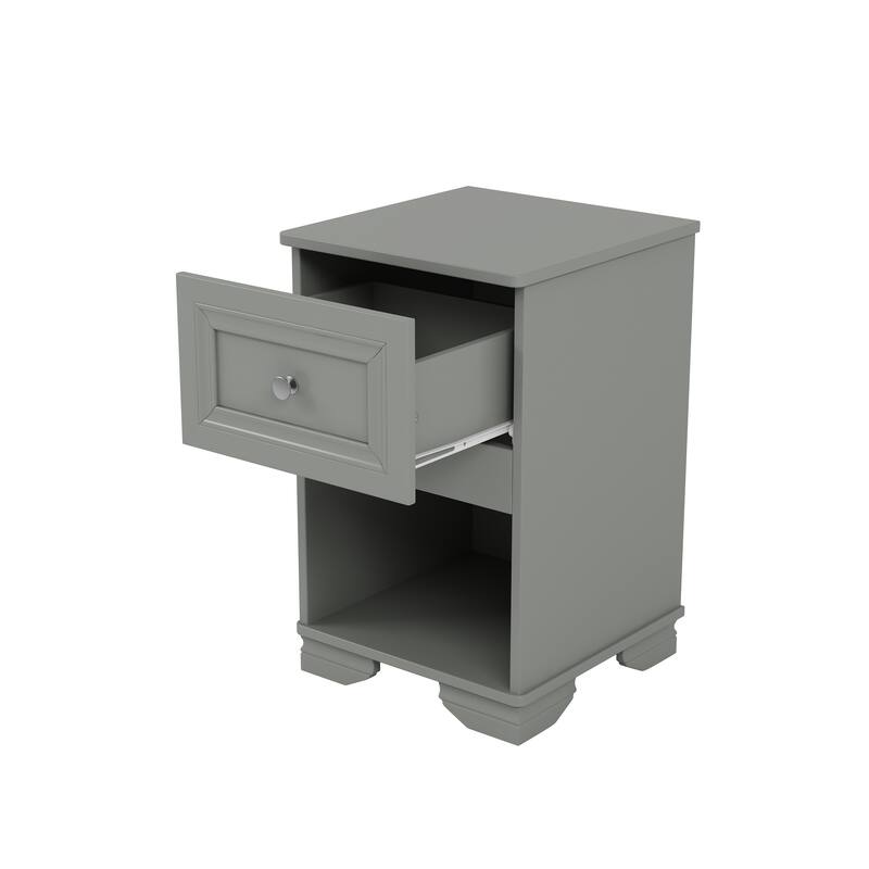 Retro Style Nightstand, Bedside Storage Cabinet with Open Shelves, Side Table with Drawer with Metal Handles, Coffee Table