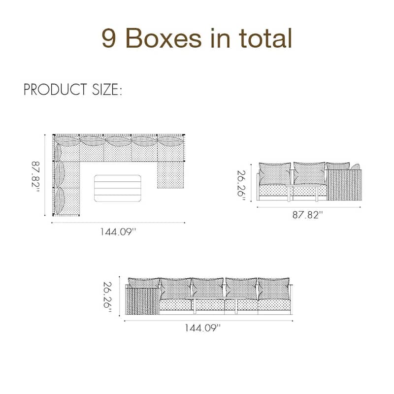 PURPLE LEAF Santorini 6-11 Piece Grey Patio Conversation Set with Ottoman and Cushion Sofas Sectional for living room