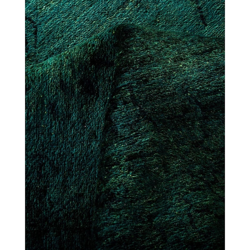 Overton Hand Knotted Wool Vintage Inspired Modern Contemporary Overdyed Green Area Rug - 11' 10" x 12' 5"