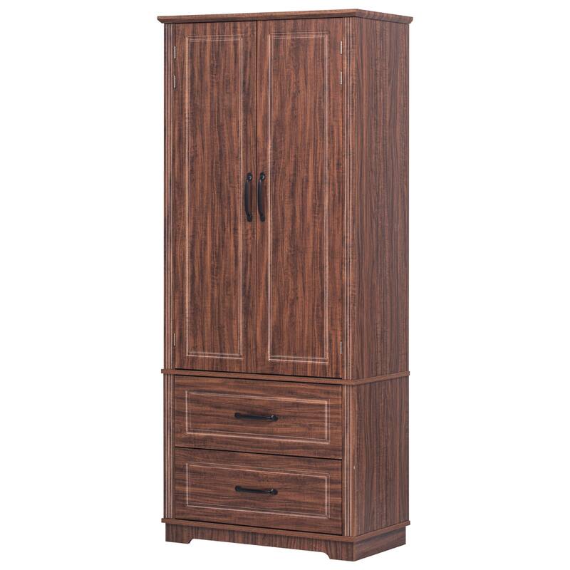 HomeRoots 71" Brown Wood Pantry Or Storage Closet - 30.30 in. x 70.98 in. x 15.80 in.