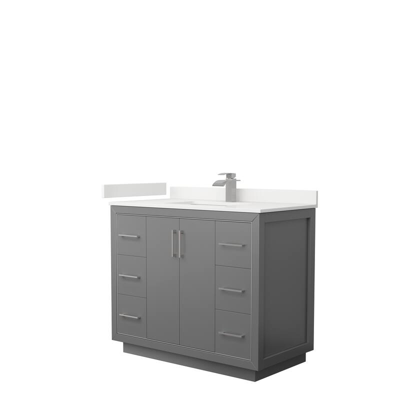 Icon 42-inch Single Vanity, Quartz Top - Dark Gray, Nickel Trim, White Quartz Top