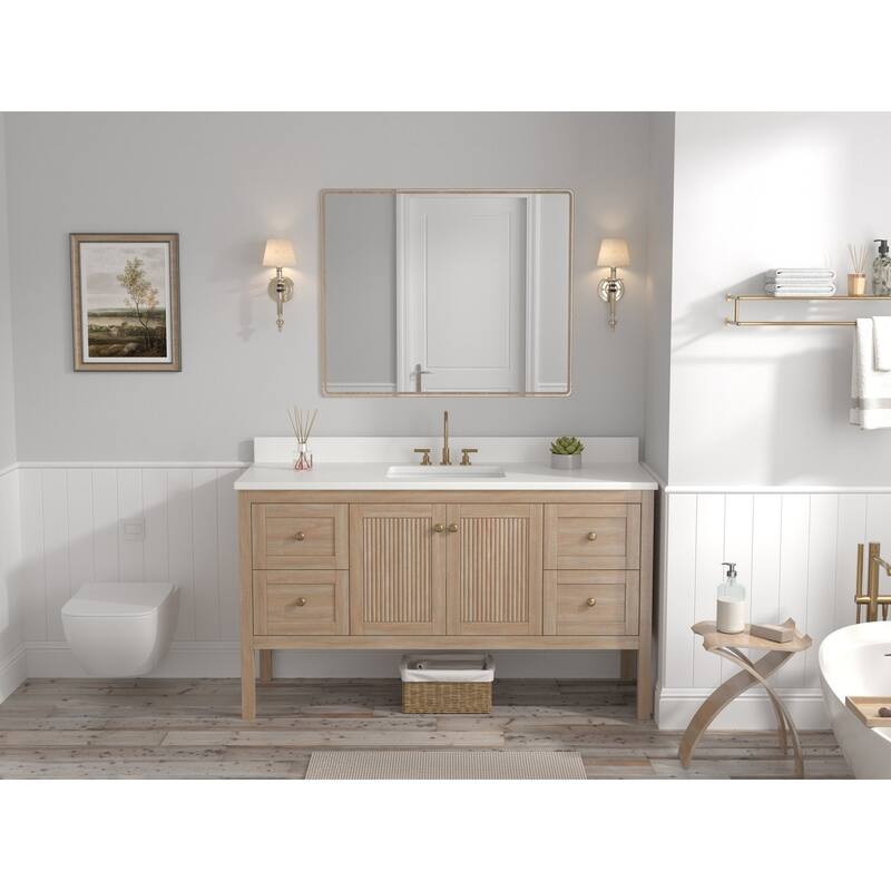 48 Inch Modern Light Oak Single Sink Bathroom Vanity With White Quartz Top