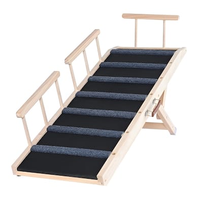 Natural-Black Wood Dog Ramp with Non-Slip Rubber and Adjustable Height
