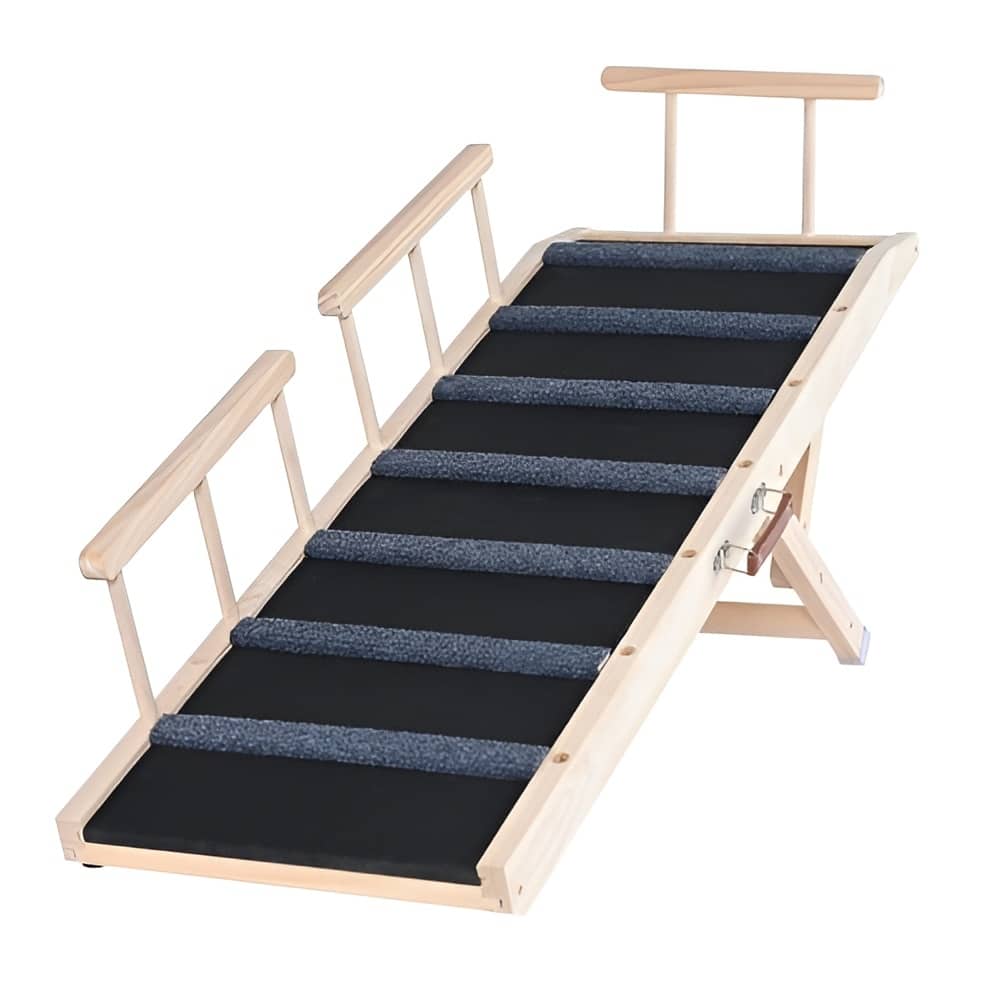 Natural-Black Wood Dog Ramp with Non-Slip Rubber and Adjustable Height