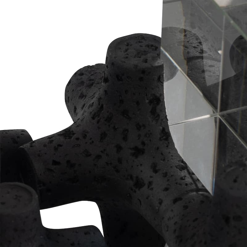 Sagebrook Home 6/8" Barwa Black Resin Objects With Crystal Cubes, Decorative Accessory Accents, Set of 2 - 8" x 8" x 6"