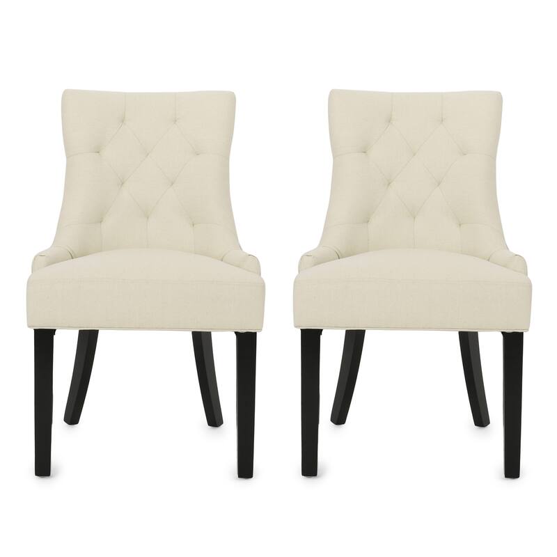Modern Curved Buttonless Tuft Back Upholstered Dining Chairs with Tapered Legs, Set of 2 - Beige