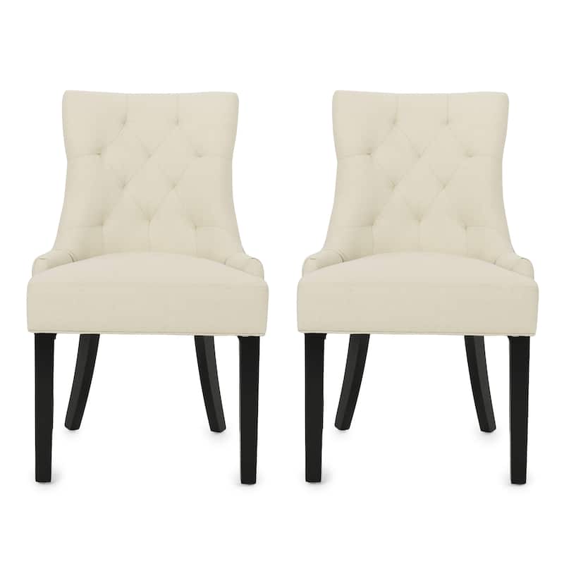 Modern Set of 2 Dining Chairs with Tufted Diamond-Stitched Backrest, Padded Seat, Solid Wood Legs for Dining Room, Living Room