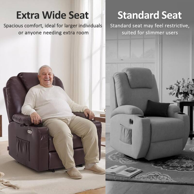 MCombo Large-Wide Power Lift Recliner Chair Sofa with Massage and Heat for Elderly People, Faux Leather R7510