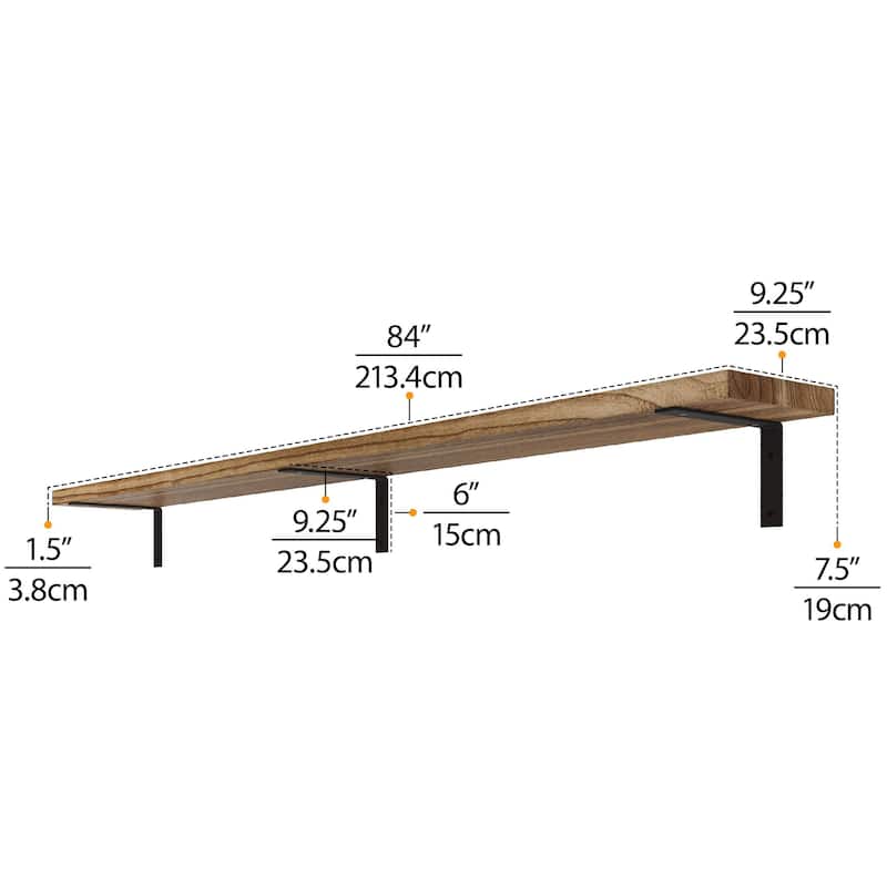 Wallniture Cervo 60-72-84 inch Long, Floating Wood Wall Shelf with Heavy Duty Brackets for Home Decor, Storage and Organization