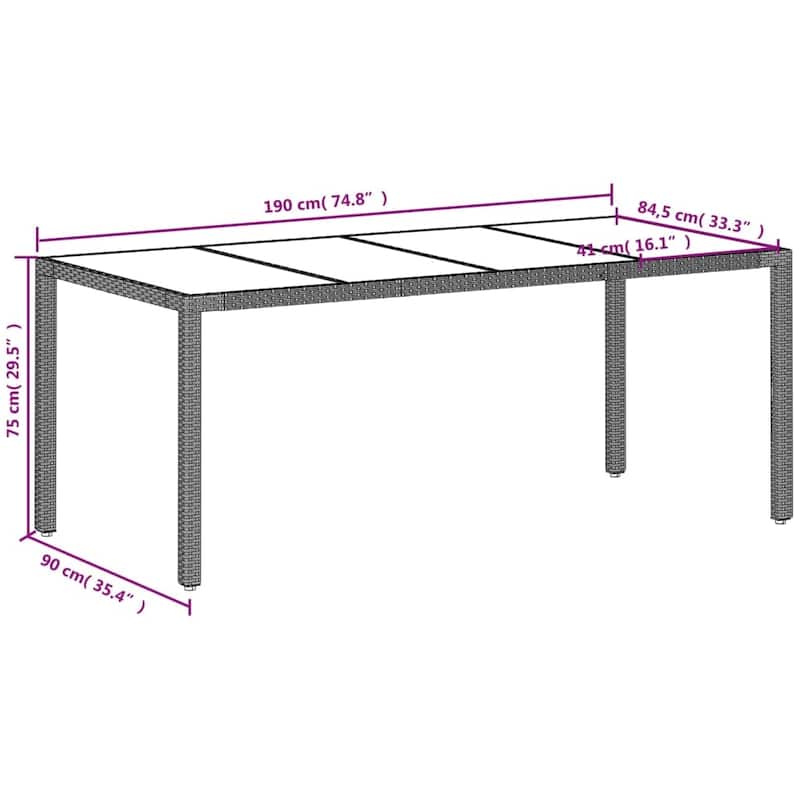 vidaXL Patio Table Poly Rattan Garden Outdoor Table Furniture Multi Colors - 35.4 x 74.8 x 29.5