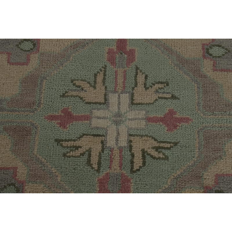 Green Geometric Oushak Indian Area Rug Hand-Knotted Wool Carpet - 7'6" x 10'0"