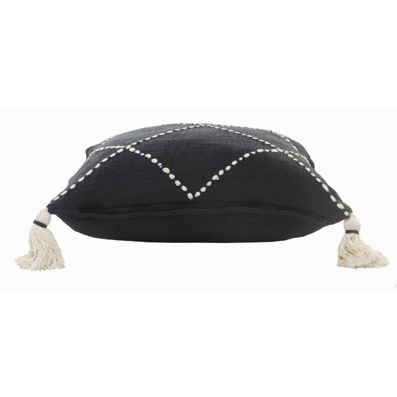 20" Black and White Geometric Tasseled Square Throw Pillow