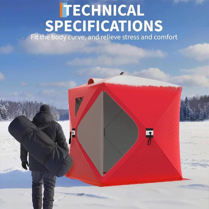 Pop Up Thermal Insulated Hub Tent, Ice Fishing Shelter for 3-4 Persons