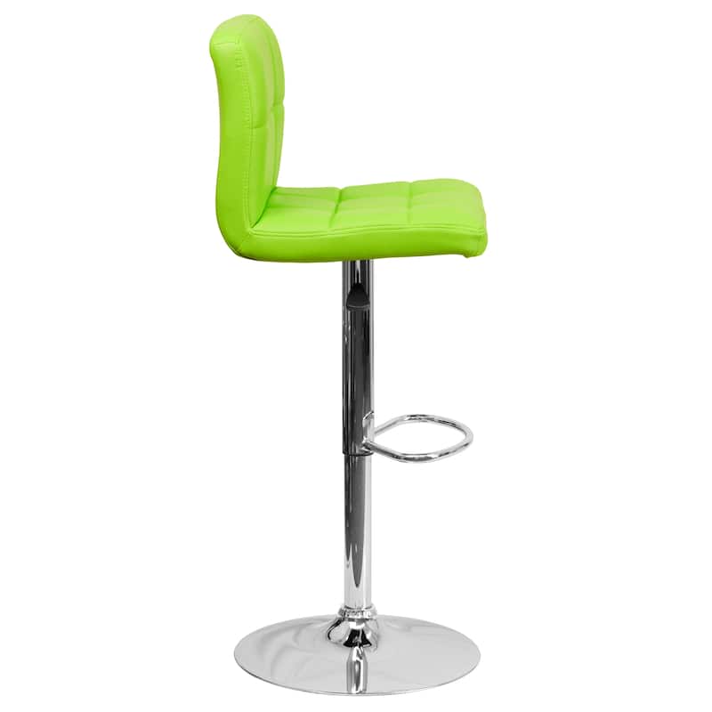 Contemporary Quilted Vinyl Adjustable Height Barstool with Chrome Base