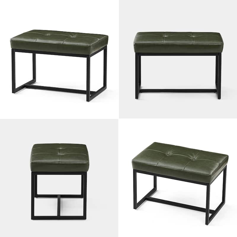 Glitzhome Set of 2 24"W Modern PU Leather Button-tufted Ottoman Foot stool
