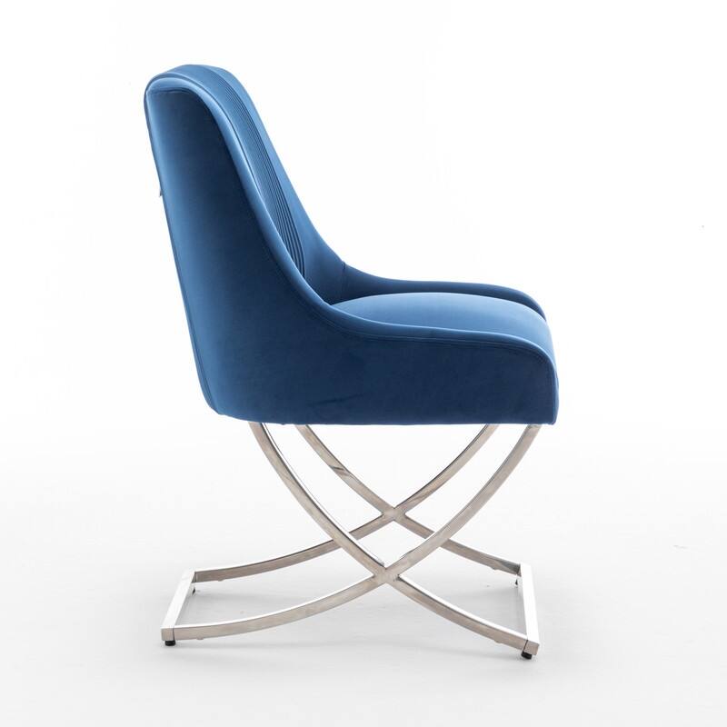 Modern Contempoary Velvet Dining Chair Set of 2 with Metal Frame Legs and Back Pull