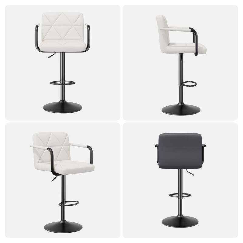Modern Bar Stools Set of 2 Upholstered Faux Leather Barstools with Back and Arms Height Adjustable Bar Chairs