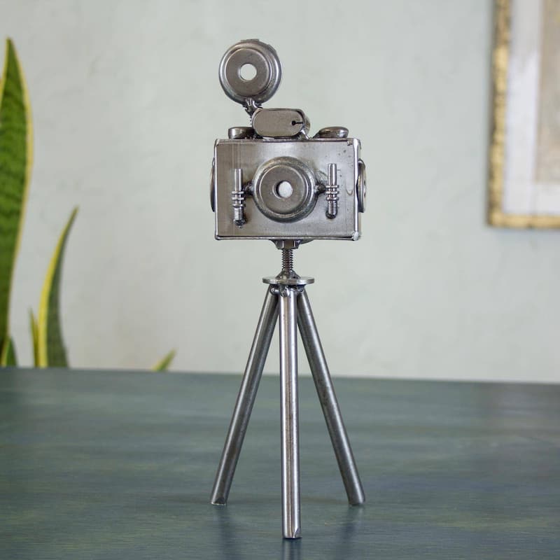 Upcycled metal sculpture, 'Rustic Camera'