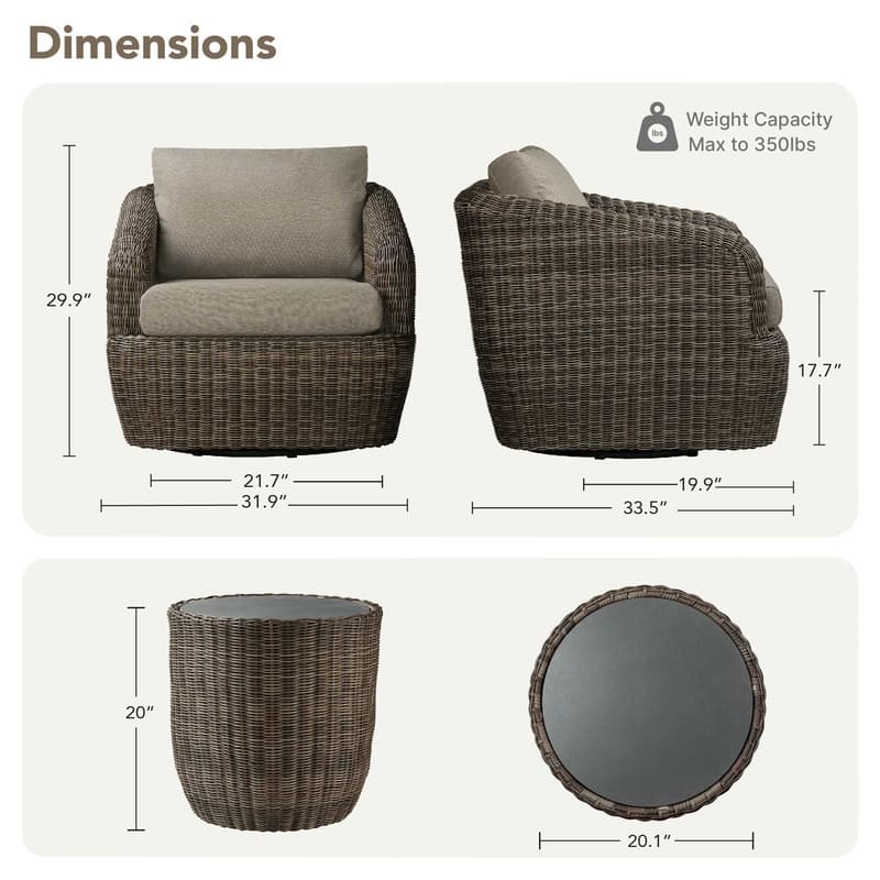 Patio Wicker Furniture Set Outdoor Rattan Bistro Set