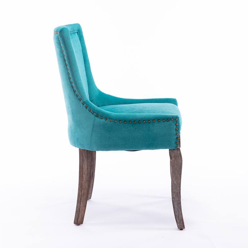 Ultra Side Dining Chairs Set of 2, Tufted Upholstered Fabric Dining Chairs, Accent Chairs with Wood Legs & Nailhead Trims